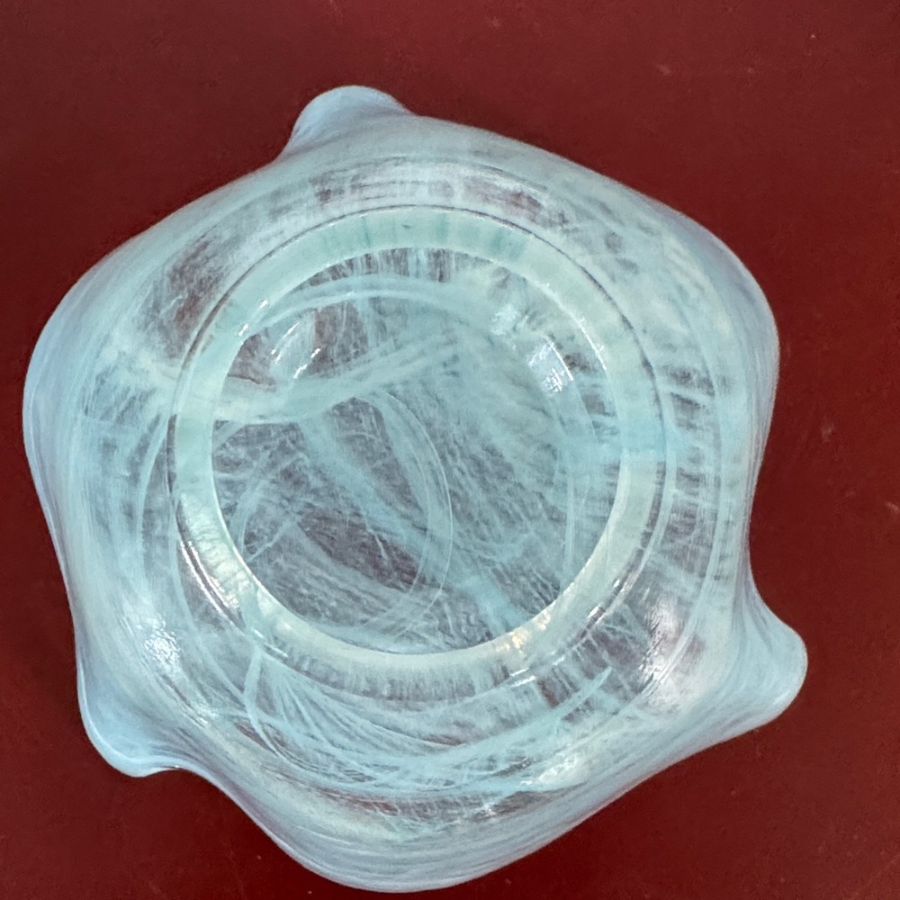 Art Glass Handkerchief Vase Blue and white Swirls Scalloped Edges 3.75" Tall - Picture 5 of 6